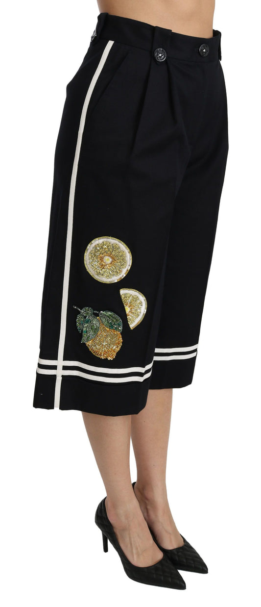 Pantaloni palazzo cropped Dolce &amp; Gabbana decorati con limone nero
