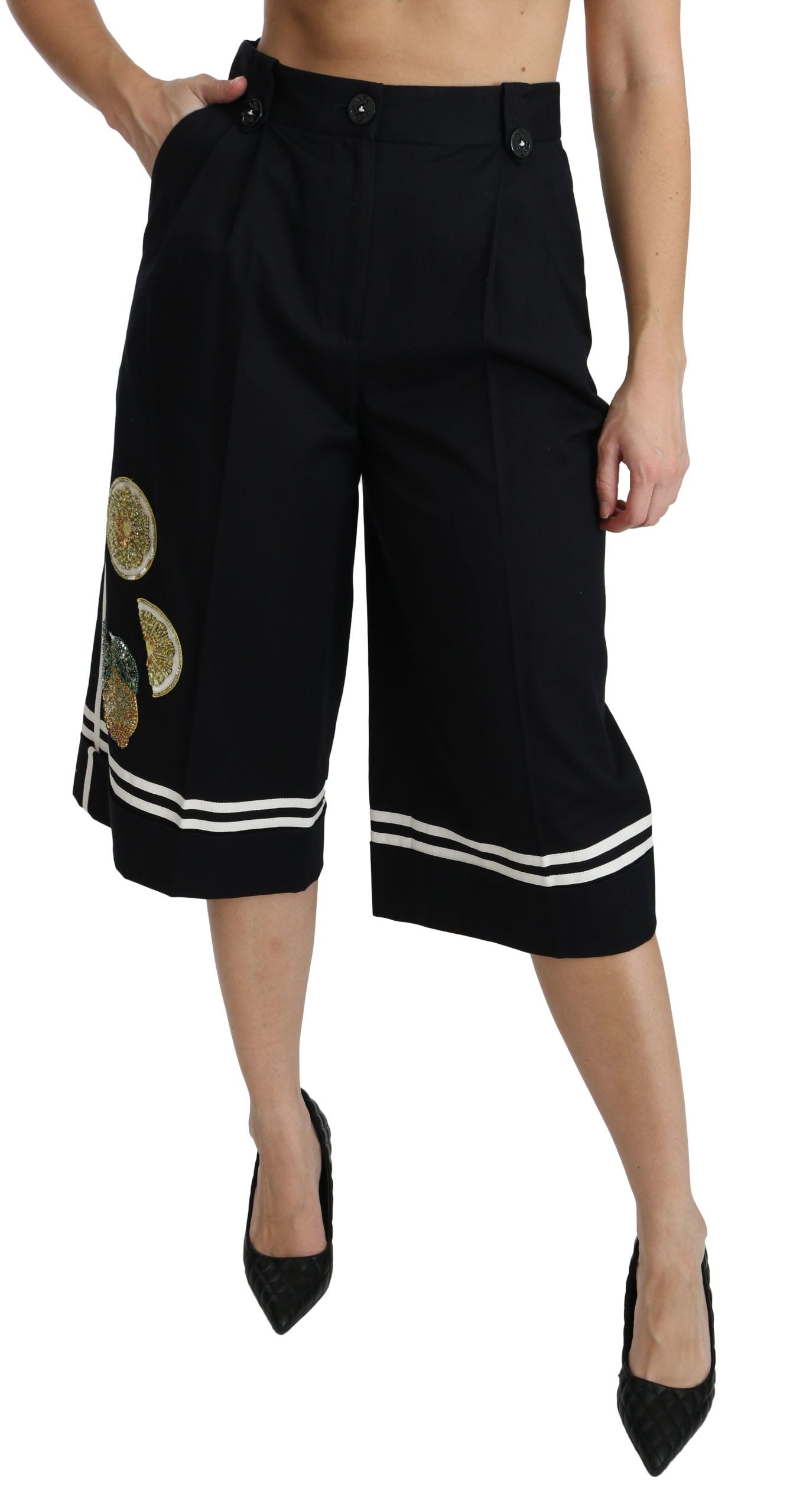 Pantaloni palazzo cropped Dolce &amp; Gabbana decorati con limone nero