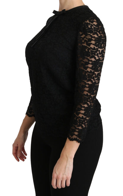 Blusa in nylon a maniche lunghe in pizzo nero Dolce &amp; Gabbana