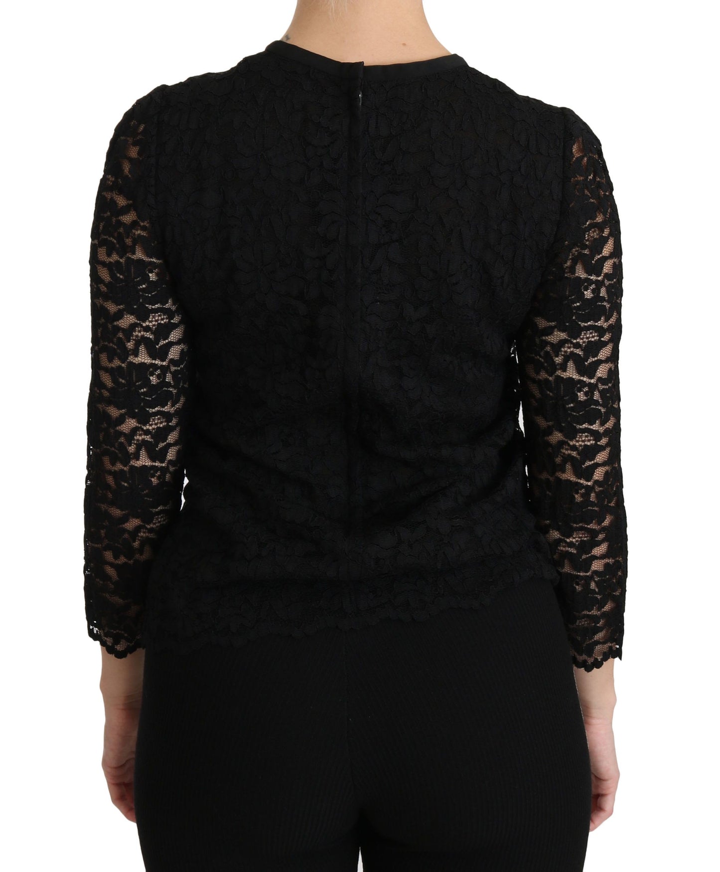 Blusa in nylon a maniche lunghe in pizzo nero Dolce &amp; Gabbana