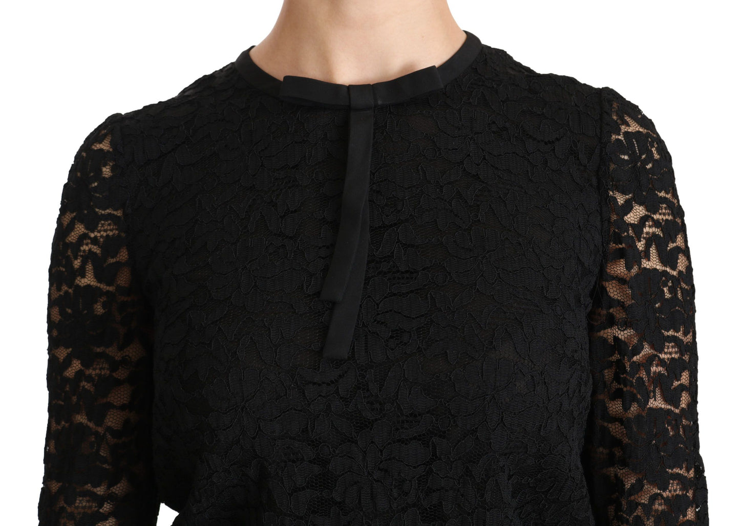 Blusa in nylon a maniche lunghe in pizzo nero Dolce &amp; Gabbana