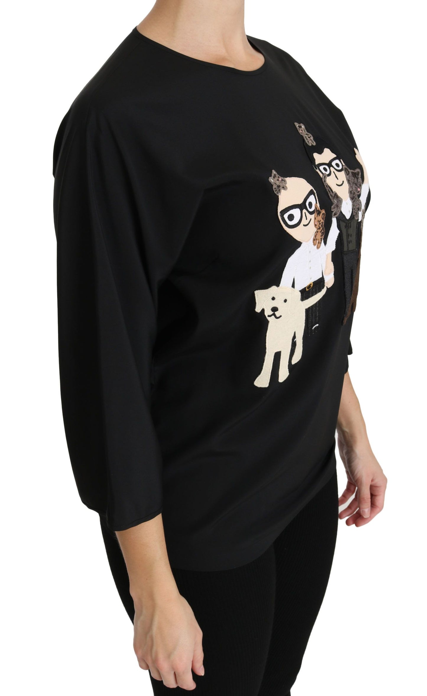 Dolce &amp; Gabbana Nero #dgfamily Top T-shirt Blusa in seta