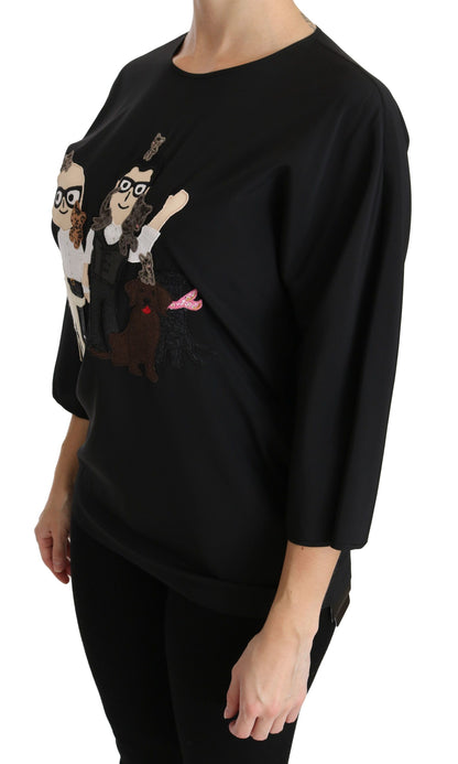 Dolce &amp; Gabbana Nero #dgfamily Top T-shirt Blusa in seta