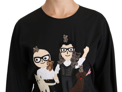 Dolce &amp; Gabbana Nero #dgfamily Top T-shirt Blusa in seta