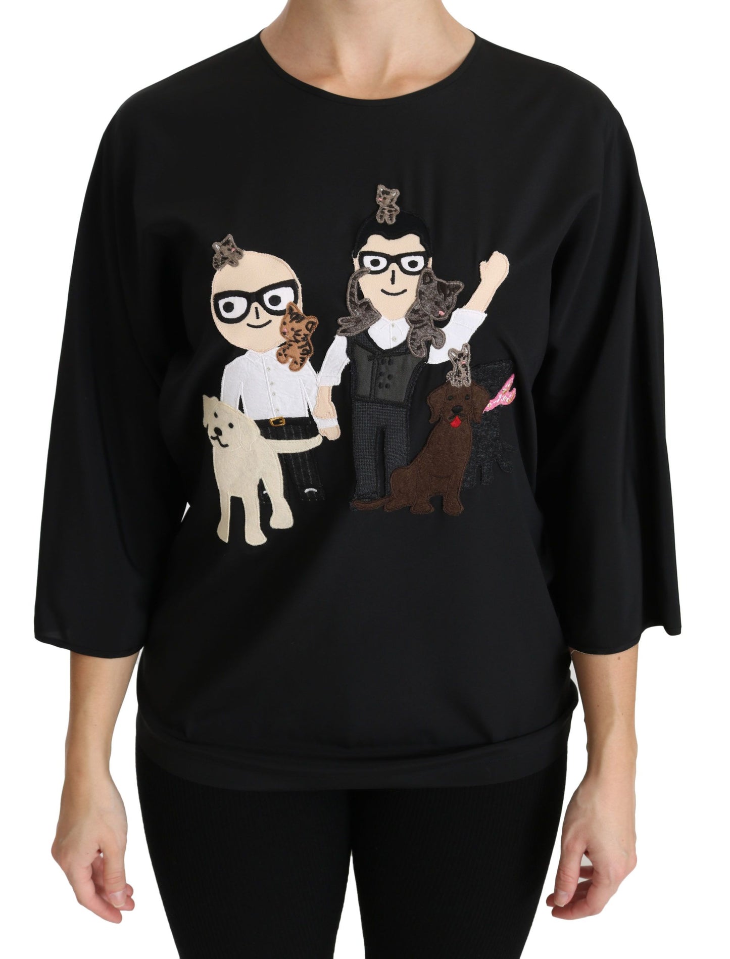 Dolce &amp; Gabbana Nero #dgfamily Top T-shirt Blusa in seta