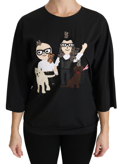 Dolce &amp; Gabbana Nero #dgfamily Top T-shirt Blusa in seta