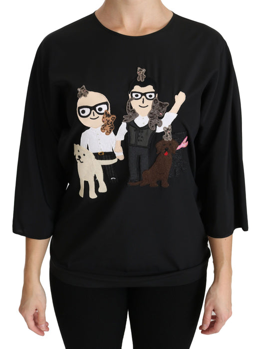 Dolce &amp; Gabbana Nero #dgfamily Top T-shirt Blusa in seta
