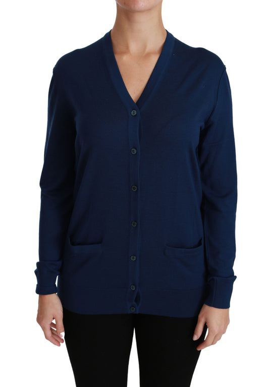 Dolce &amp; Gabbana Cardigan con bottoni blu Maglione in lana vergine