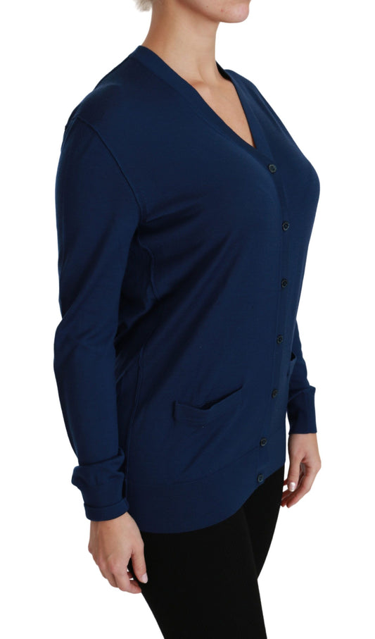 Dolce &amp; Gabbana Cardigan con bottoni blu Maglione in lana vergine
