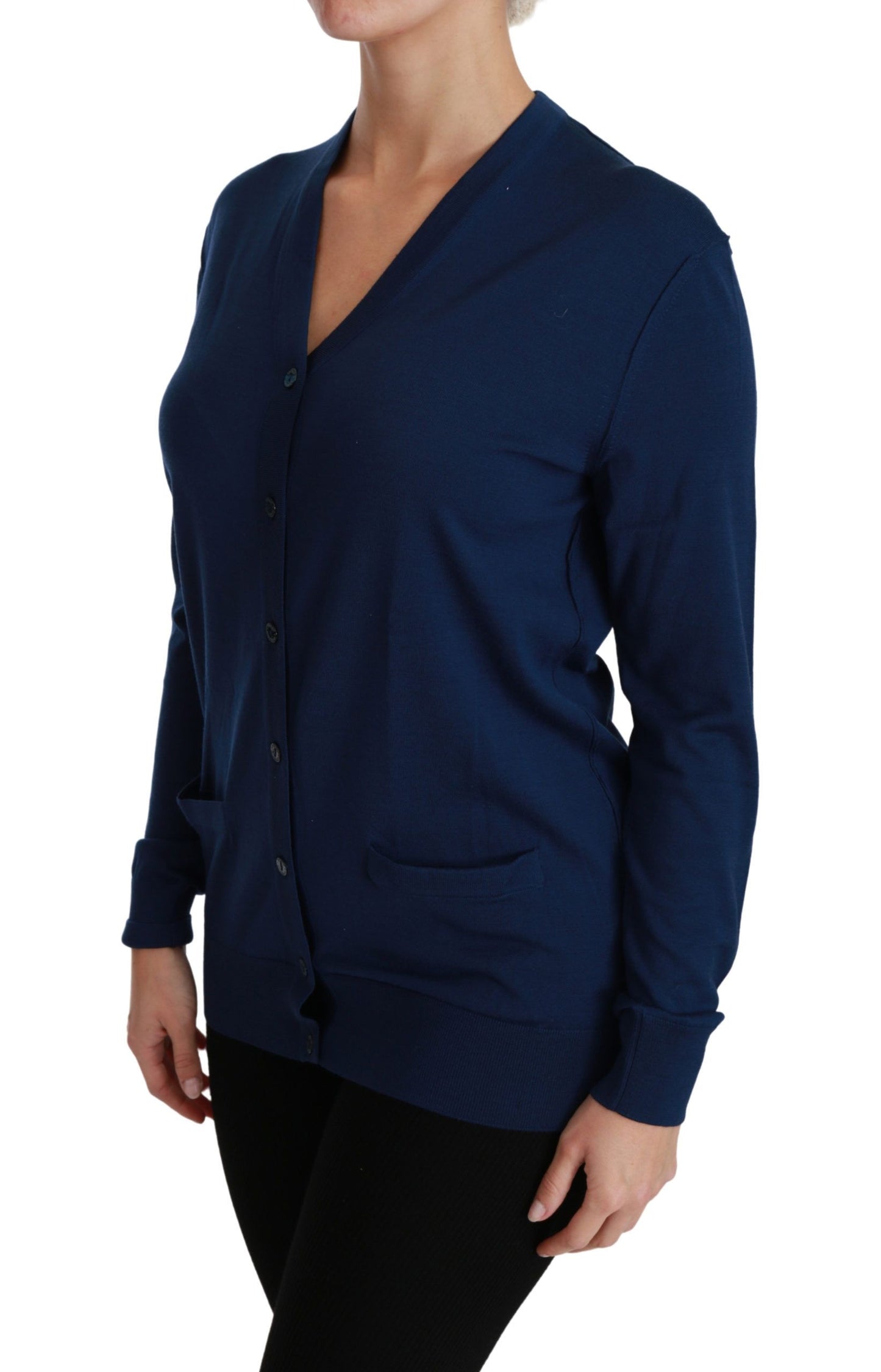 Dolce &amp; Gabbana Cardigan con bottoni blu Maglione in lana vergine