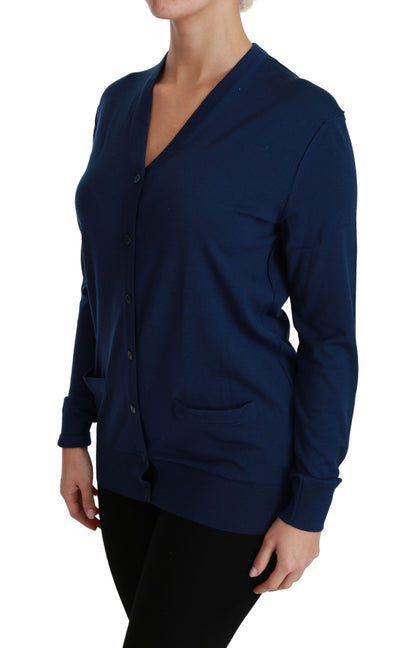 Dolce &amp; Gabbana Cardigan con bottoni blu Maglione in lana vergine