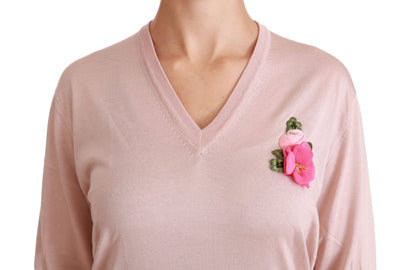 Dolce &amp; Gabbana Maglione in seta con decorazioni floreali rosa