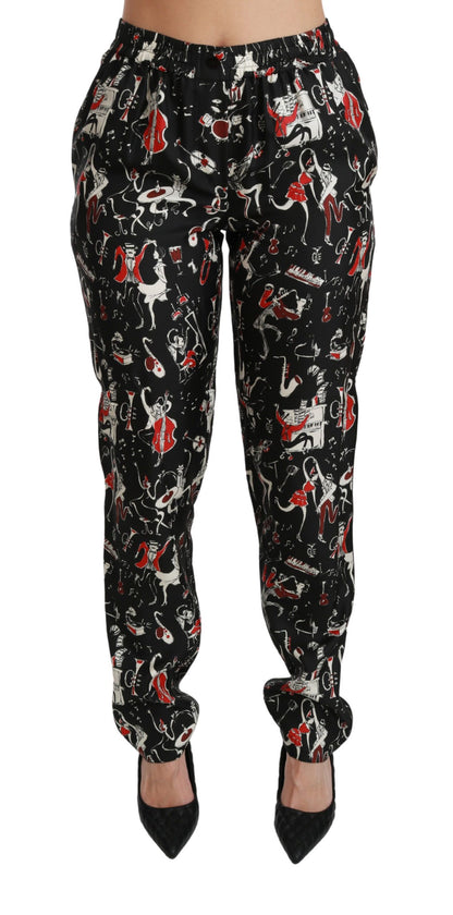 Pantaloni a vita media in seta nera Dolce &amp; Gabbana