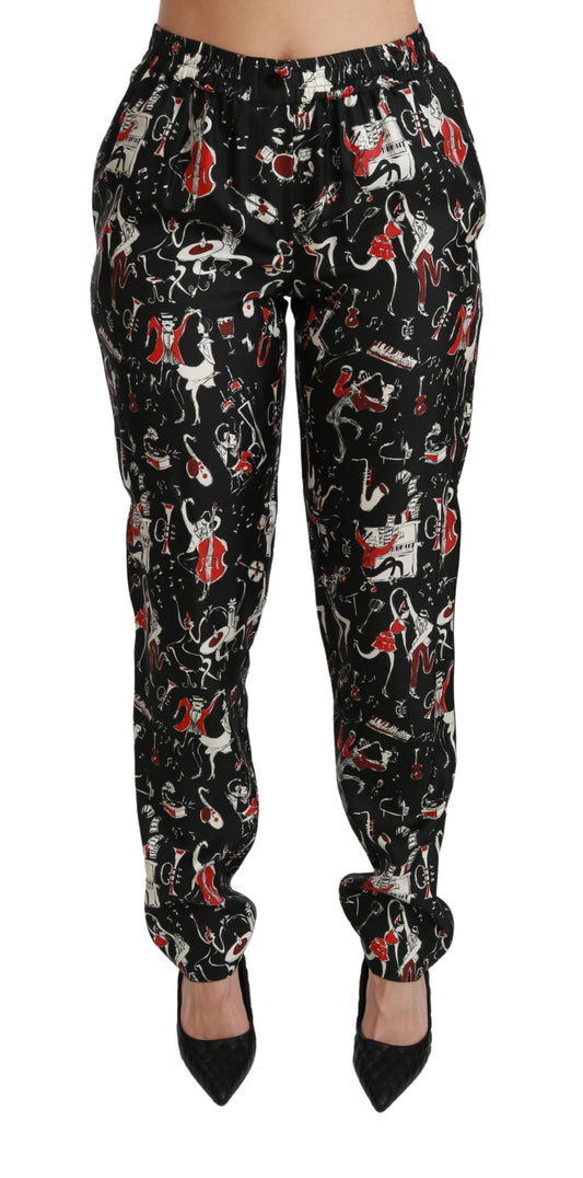 Pantaloni a vita media in seta nera Dolce &amp; Gabbana