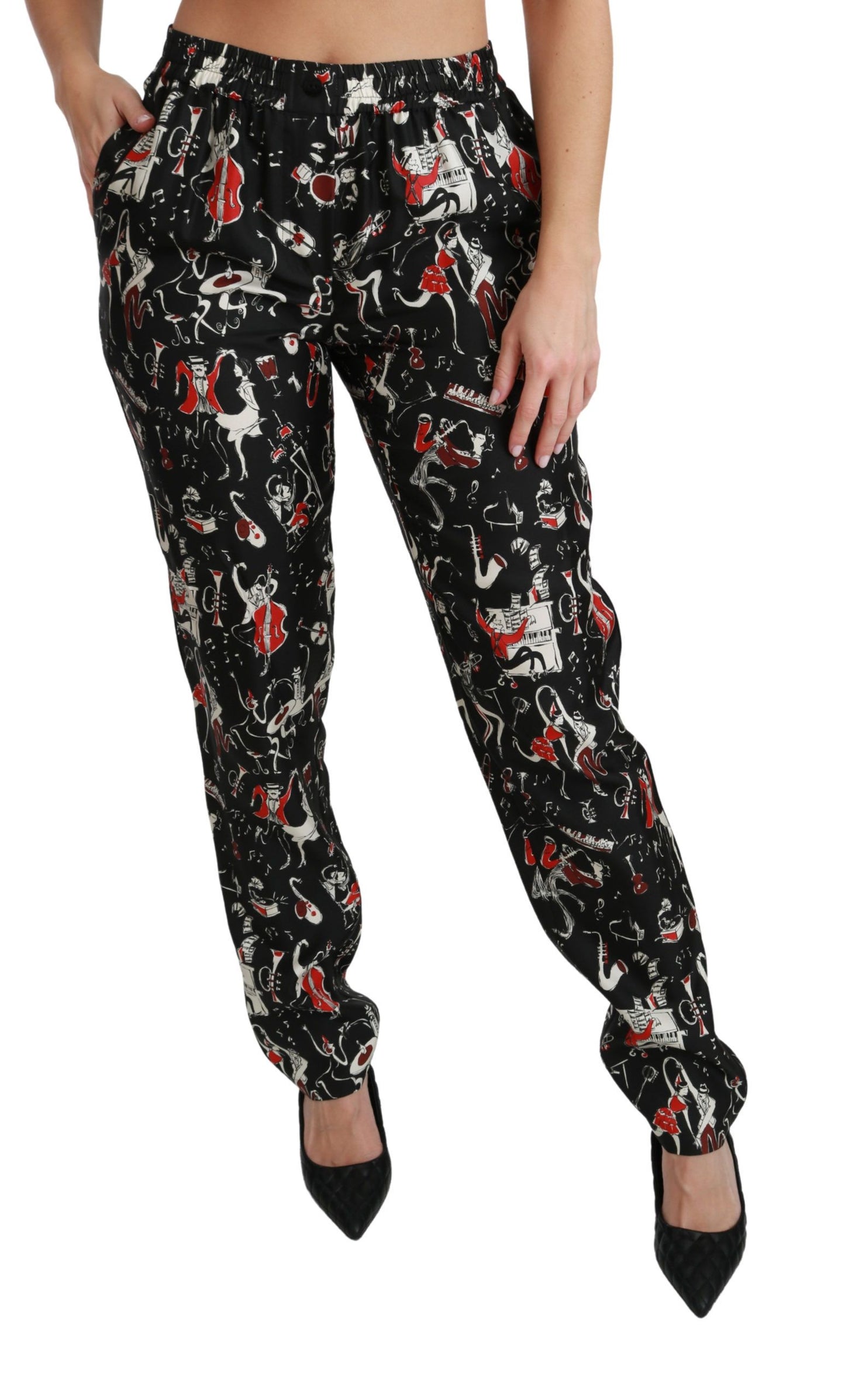 Pantaloni a vita media in seta nera Dolce &amp; Gabbana