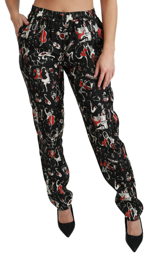 Pantaloni a vita media in seta nera Dolce &amp; Gabbana