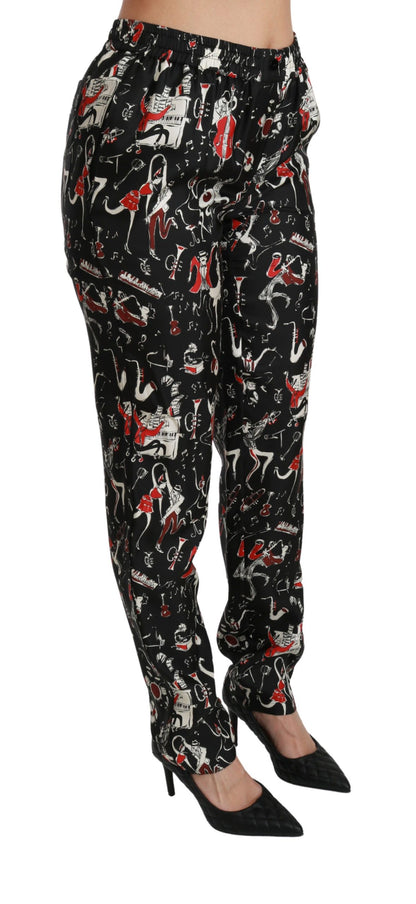 Pantaloni a vita media in seta nera Dolce &amp; Gabbana