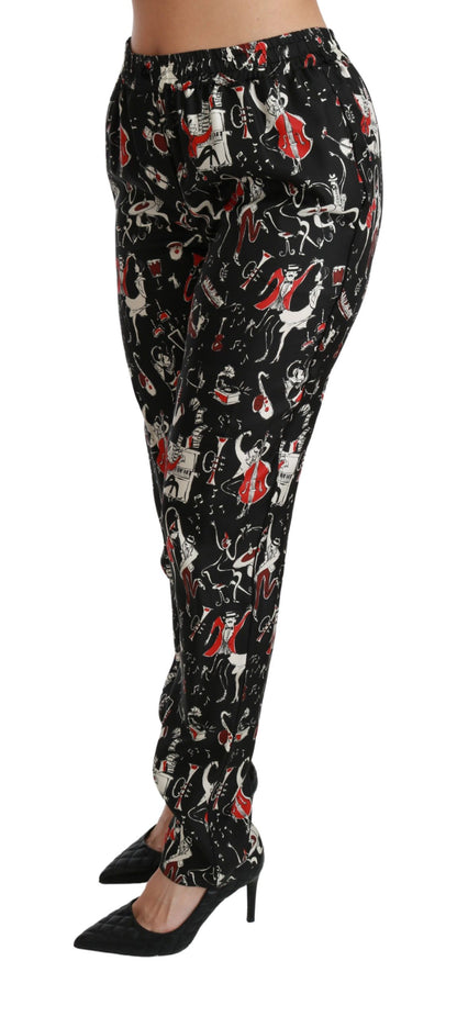 Pantaloni a vita media in seta nera Dolce &amp; Gabbana