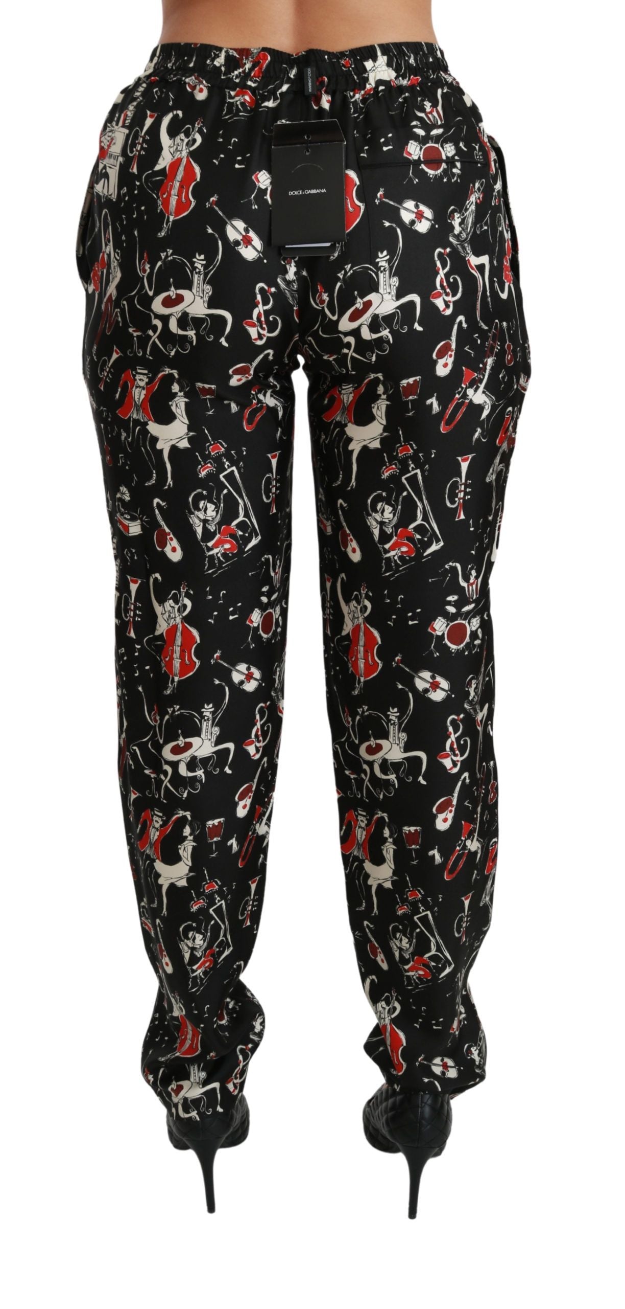 Pantaloni a vita media in seta nera Dolce &amp; Gabbana