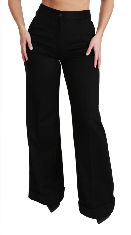Pantaloni in cashmere a gamba larga neri Dolce &amp; Gabbana