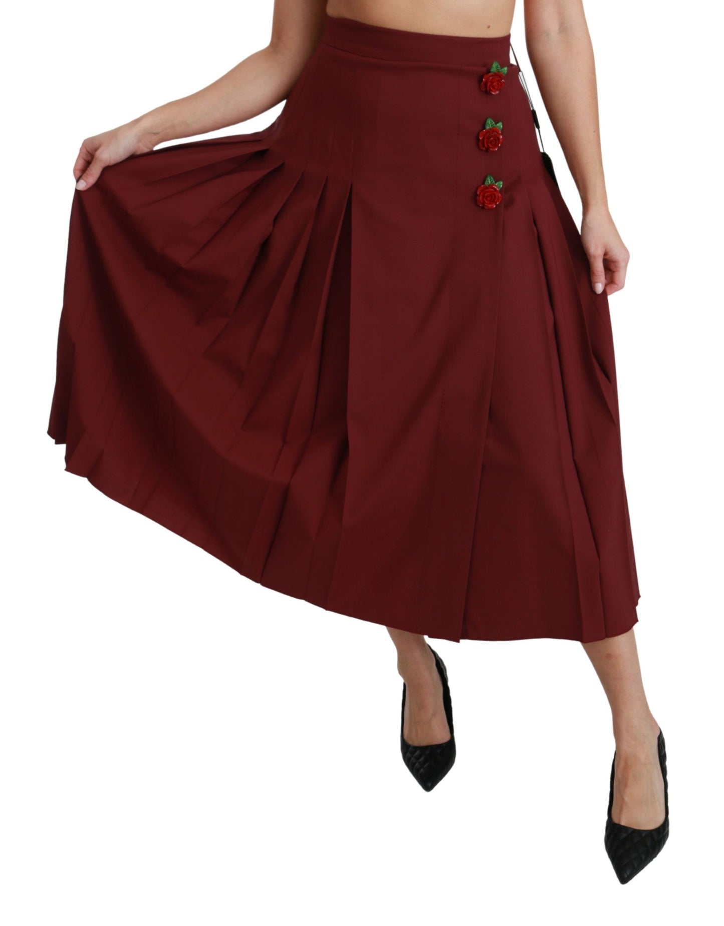 Gonna lunga in lana plissettata a vita alta rossa Dolce &amp; Gabbana