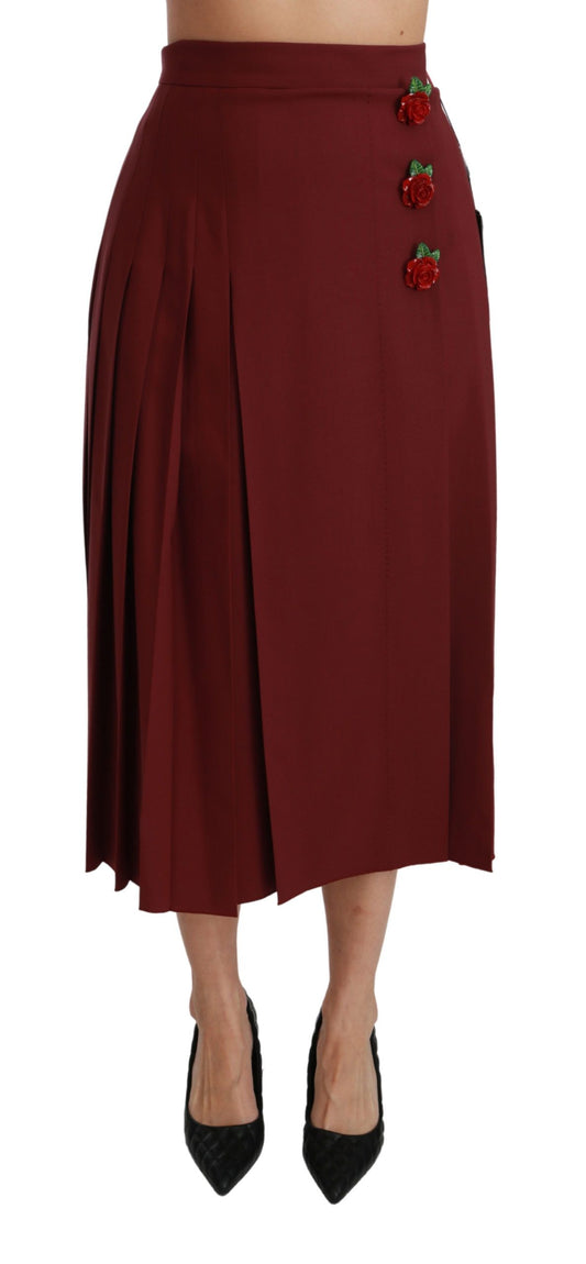 Gonna lunga in lana plissettata a vita alta rossa Dolce &amp; Gabbana