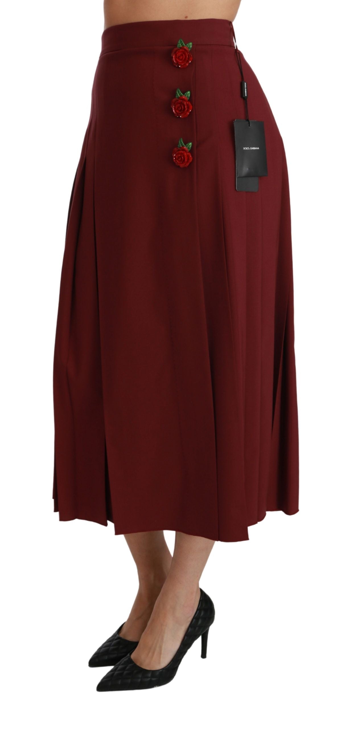 Gonna lunga in lana plissettata a vita alta rossa Dolce &amp; Gabbana