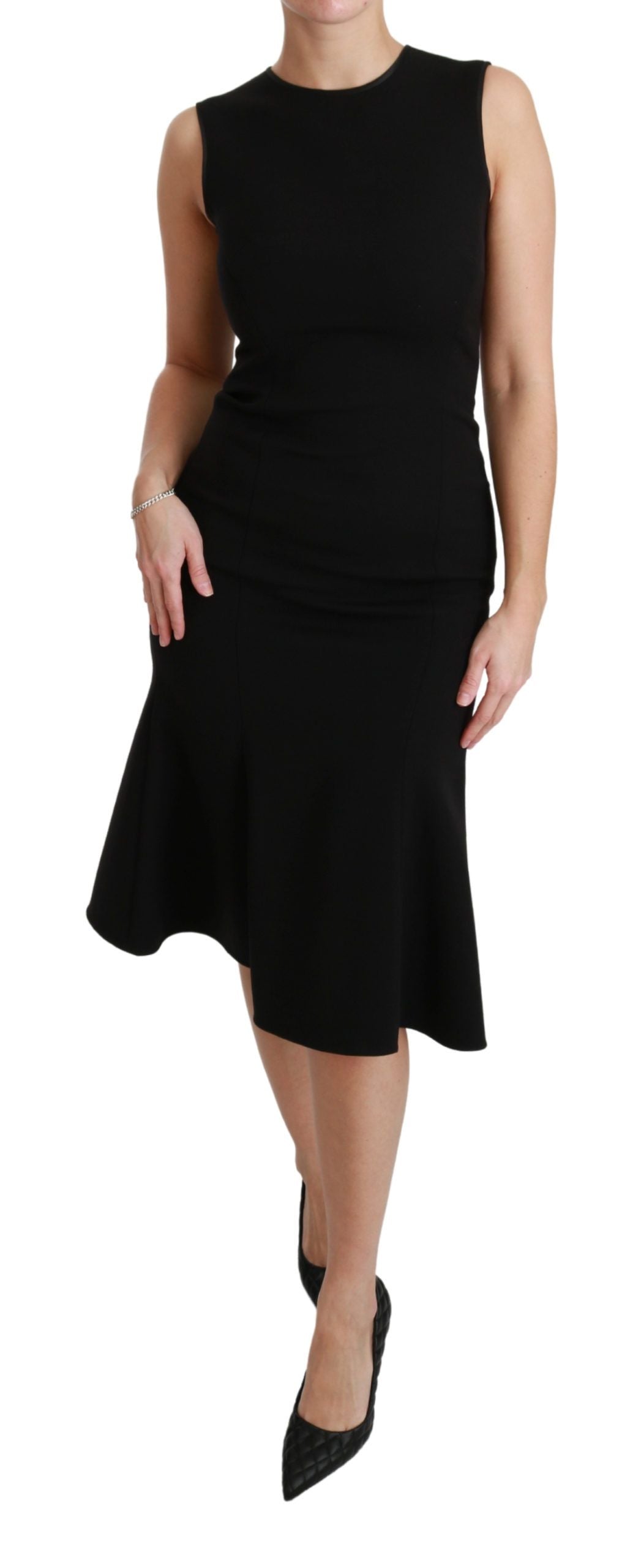 Abito tubino in lana elasticizzata Dolce &amp; Gabbana nero svasato