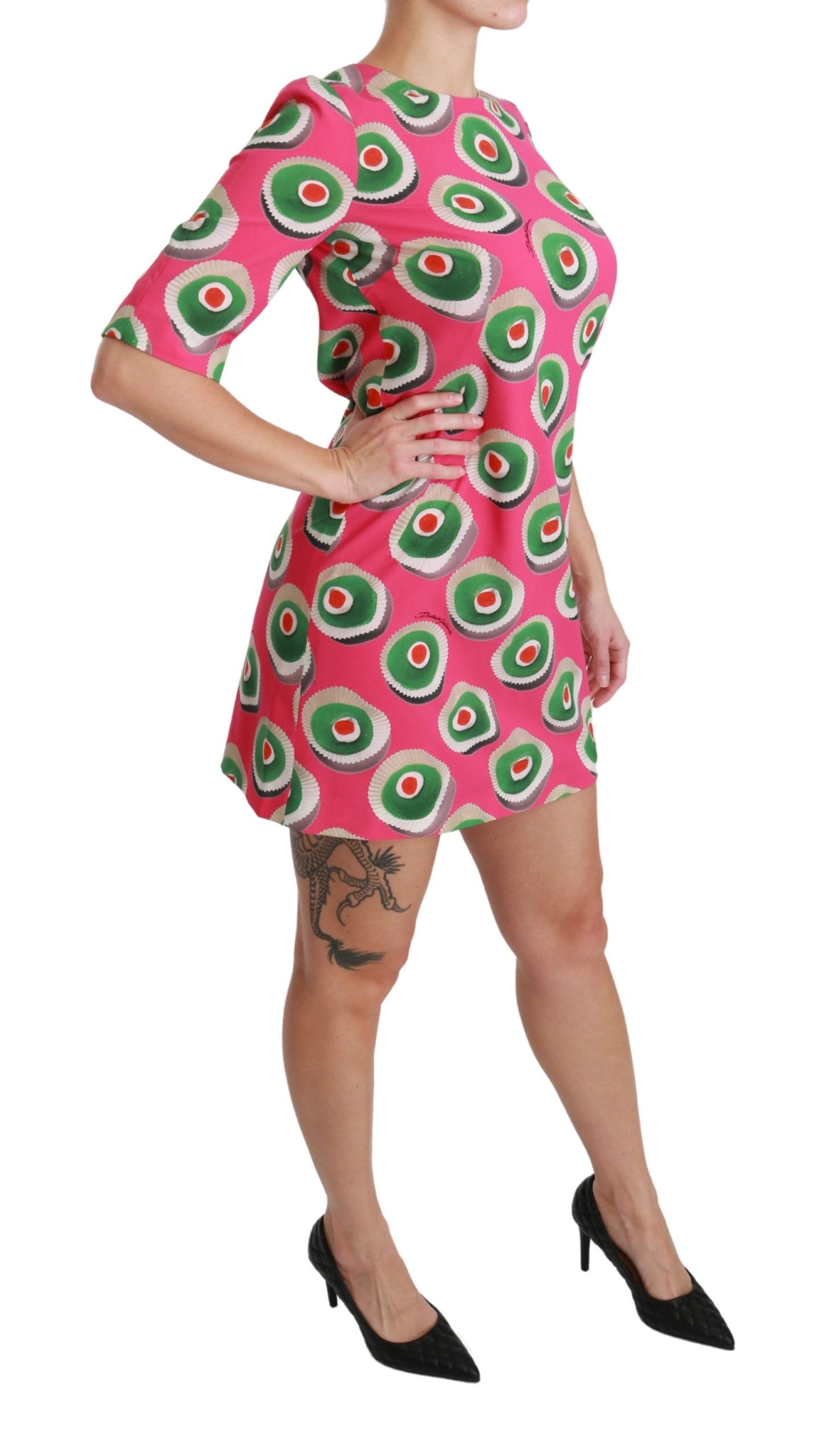 Abito elasticizzato a tubino in seta rosa Dolce &amp; Gabbana