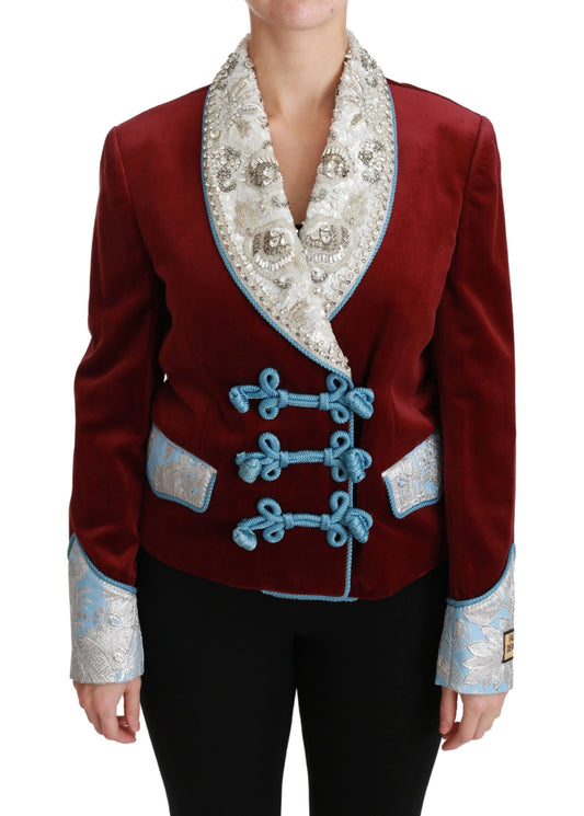 Giacca blazer in velluto rosso con cristalli barocchi Dolce &amp; Gabbana