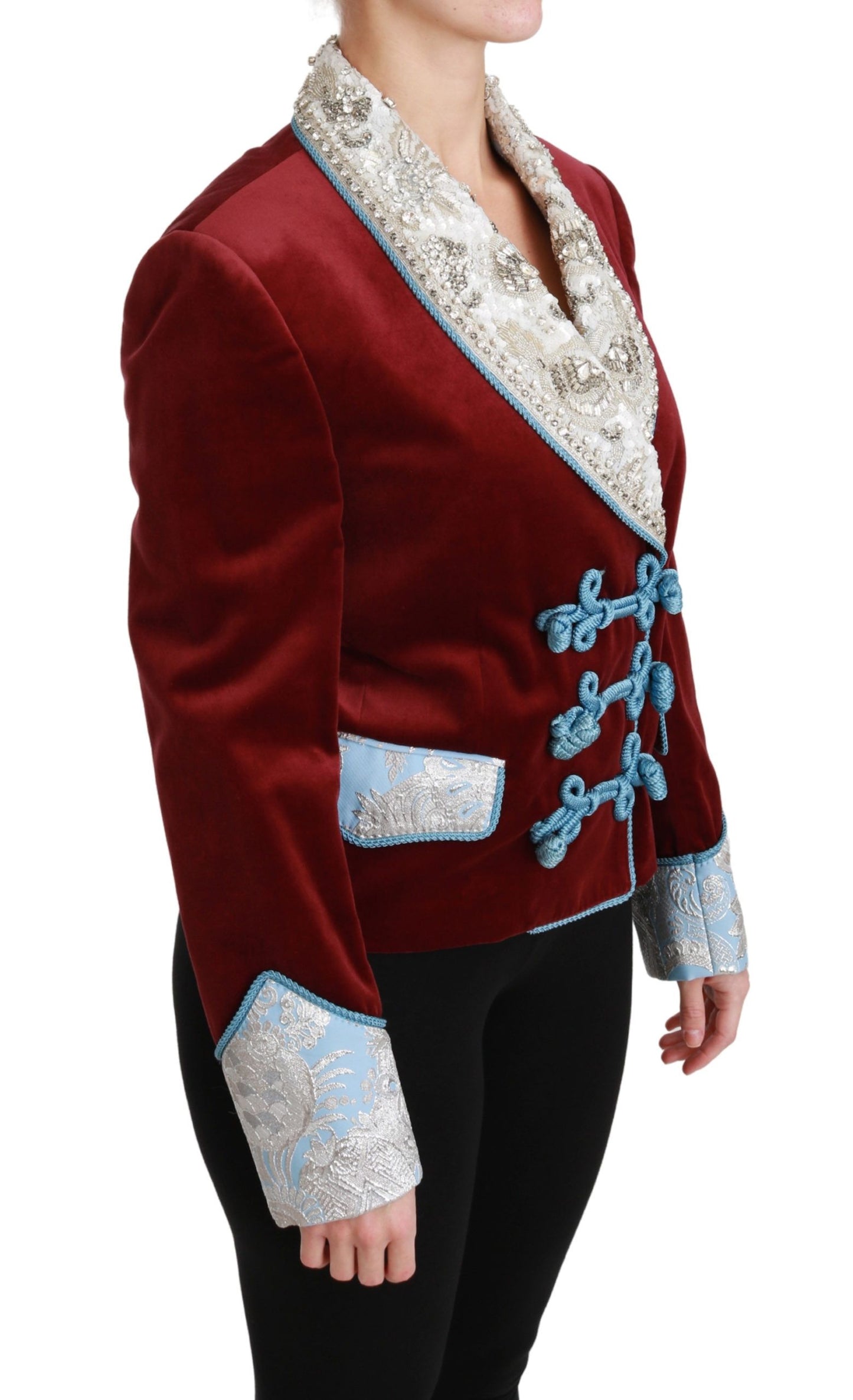 Giacca blazer in velluto rosso con cristalli barocchi Dolce &amp; Gabbana