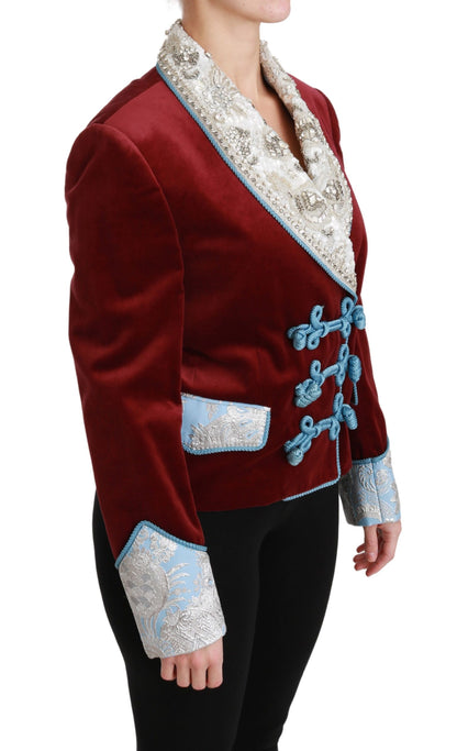 Giacca blazer in velluto rosso con cristalli barocchi Dolce &amp; Gabbana