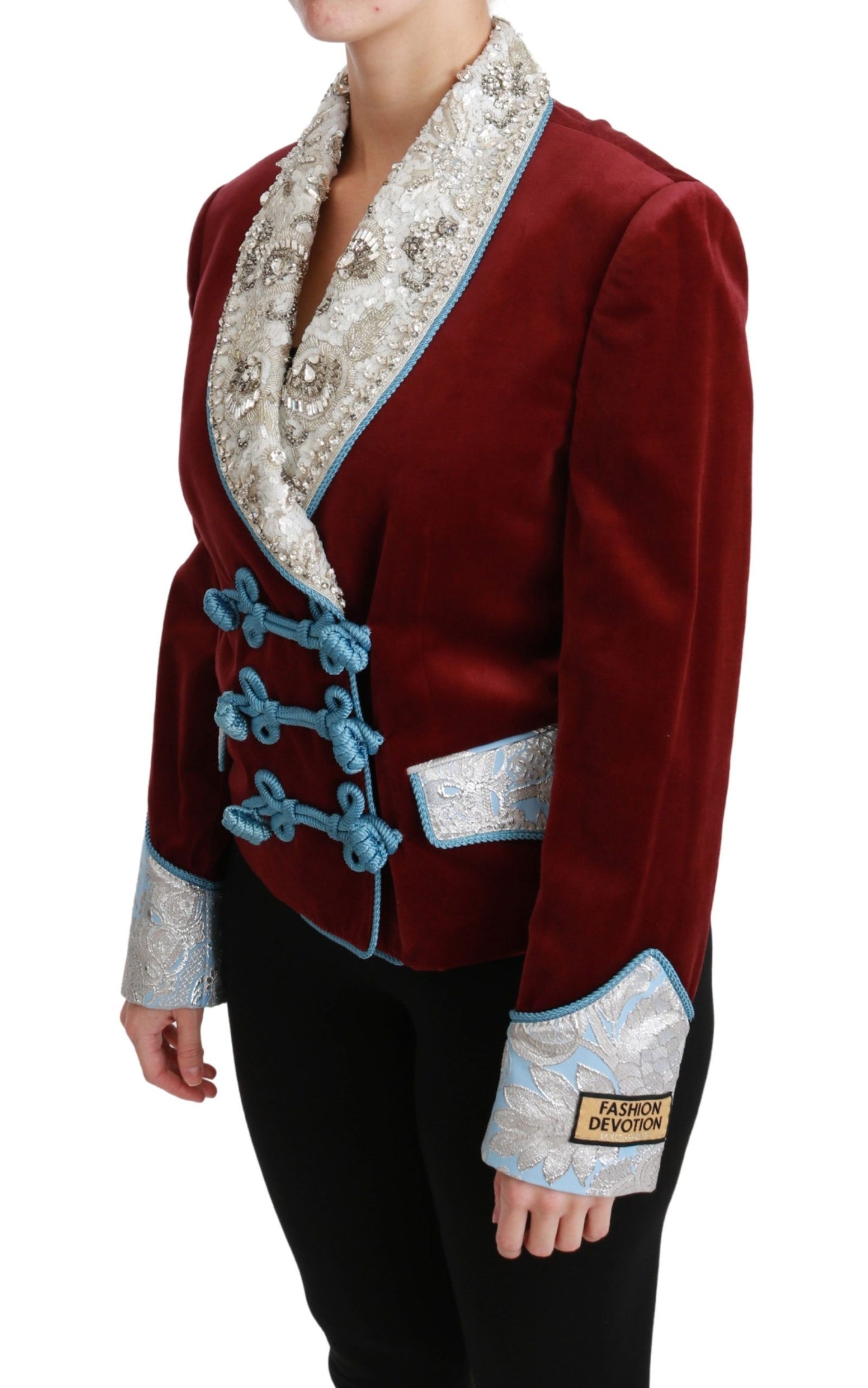 Giacca blazer in velluto rosso con cristalli barocchi Dolce &amp; Gabbana