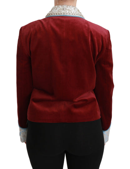 Giacca blazer in velluto rosso con cristalli barocchi Dolce &amp; Gabbana