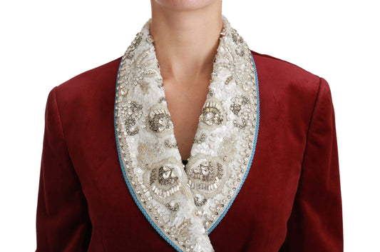 Giacca blazer in velluto rosso con cristalli barocchi Dolce &amp; Gabbana