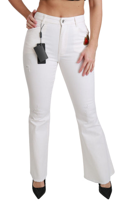 Pantaloni svasati in cotone elasticizzato con cuore bianco Dolce &amp; Gabbana