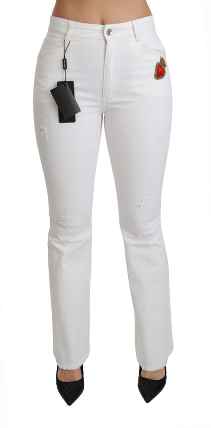 Pantaloni svasati in cotone elasticizzato con cuore bianco Dolce &amp; Gabbana