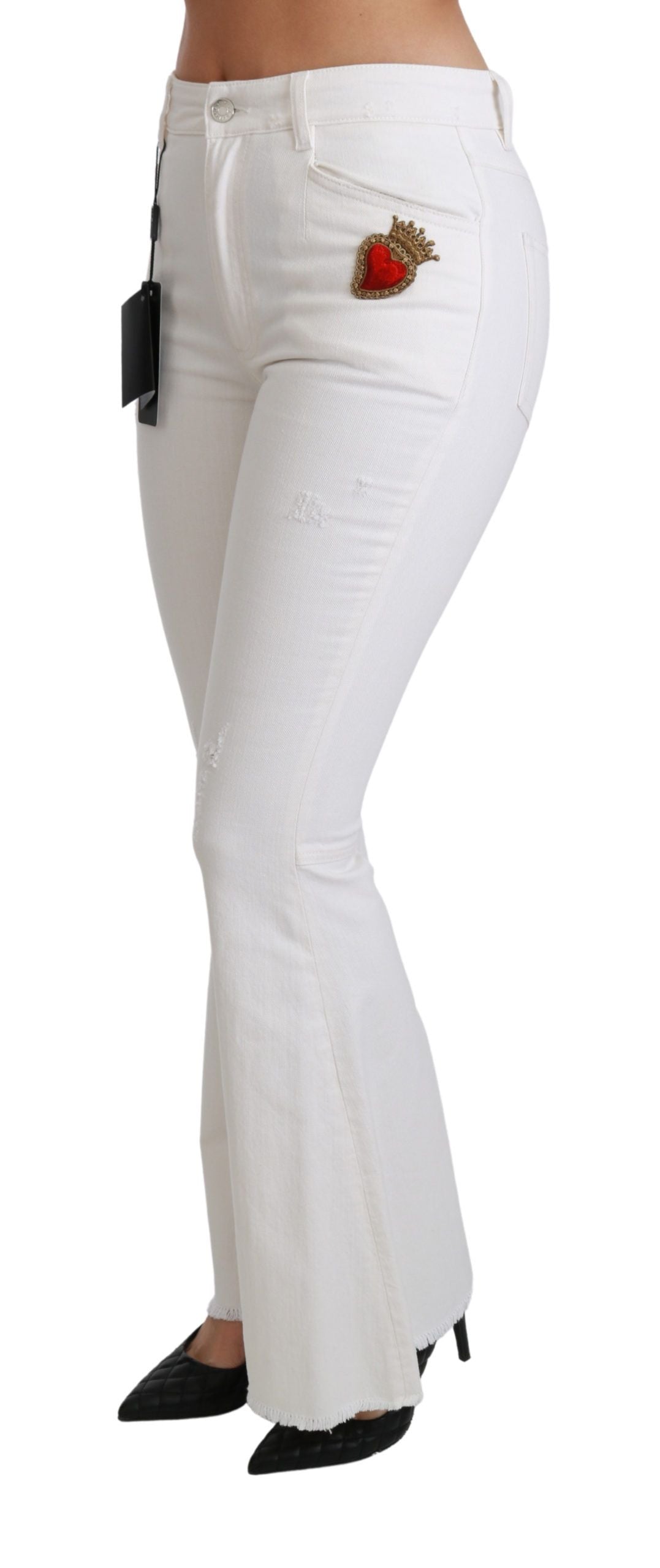 Pantaloni svasati in cotone elasticizzato con cuore bianco Dolce &amp; Gabbana