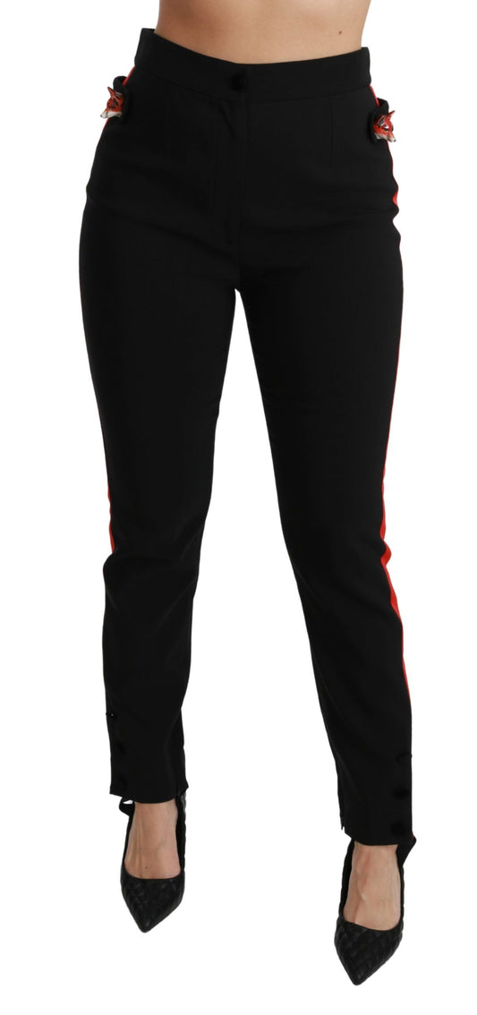 Pantaloni neri skinny elasticizzati in cotone con testa di volpe Dolce &amp; Gabbana