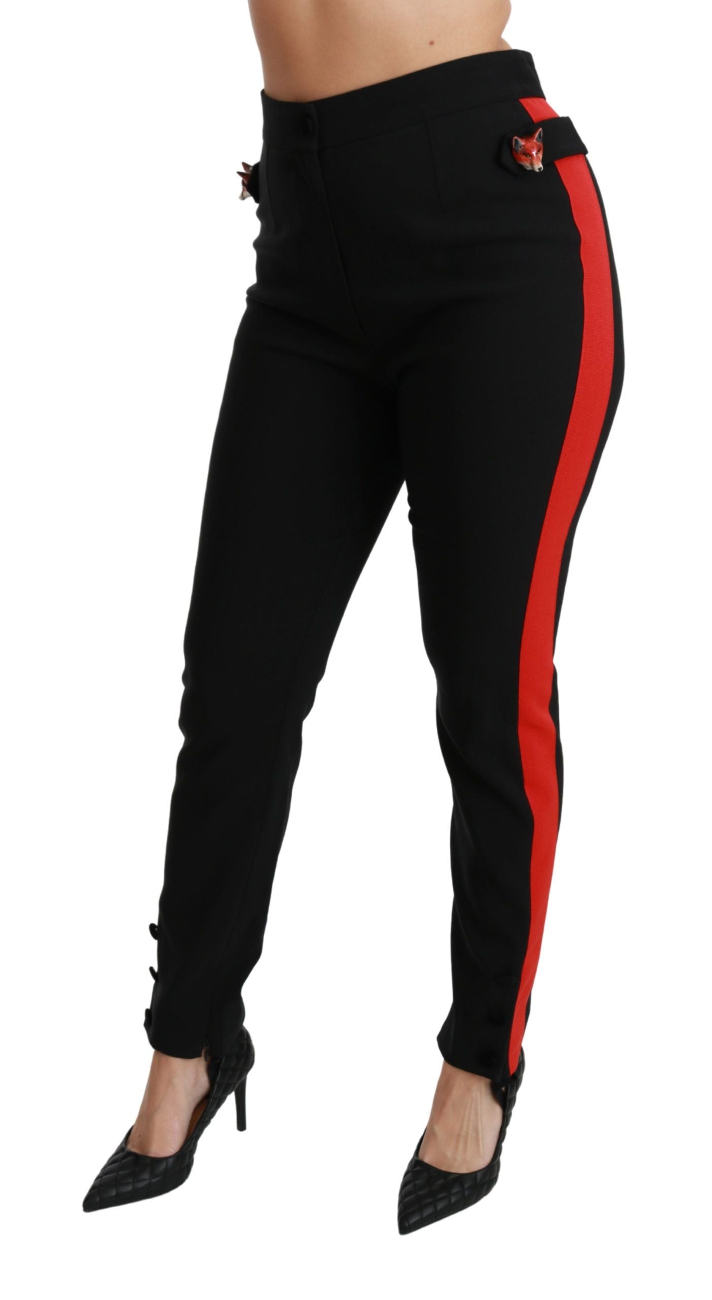 Pantaloni neri skinny elasticizzati in cotone con testa di volpe Dolce &amp; Gabbana