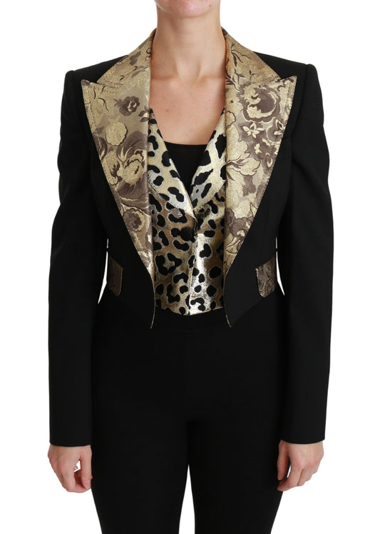 Dolce &amp; Gabbana Gilet Blazer Nero Jacquard Giacca di Lana