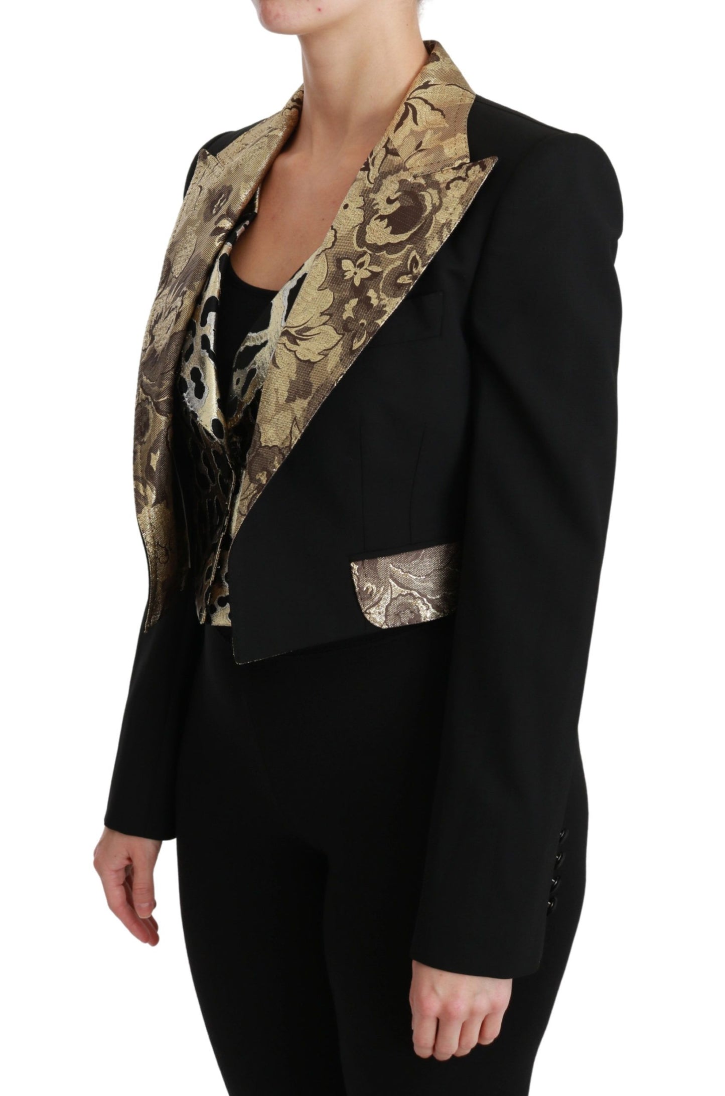 Dolce &amp; Gabbana Gilet Blazer Nero Jacquard Giacca di Lana