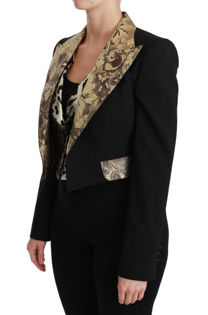 Dolce &amp; Gabbana Gilet Blazer Nero Jacquard Giacca di Lana