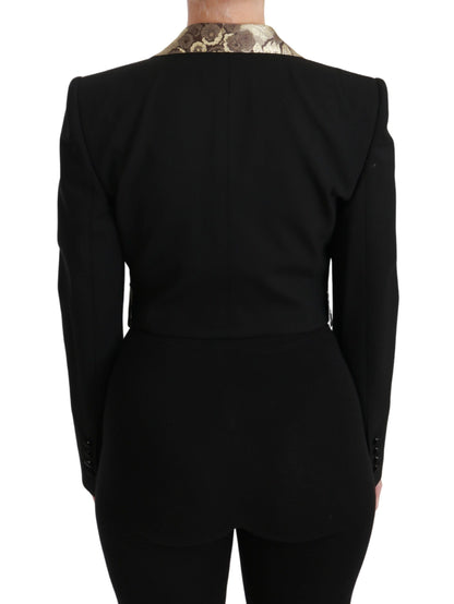 Dolce &amp; Gabbana Gilet Blazer Nero Jacquard Giacca di Lana