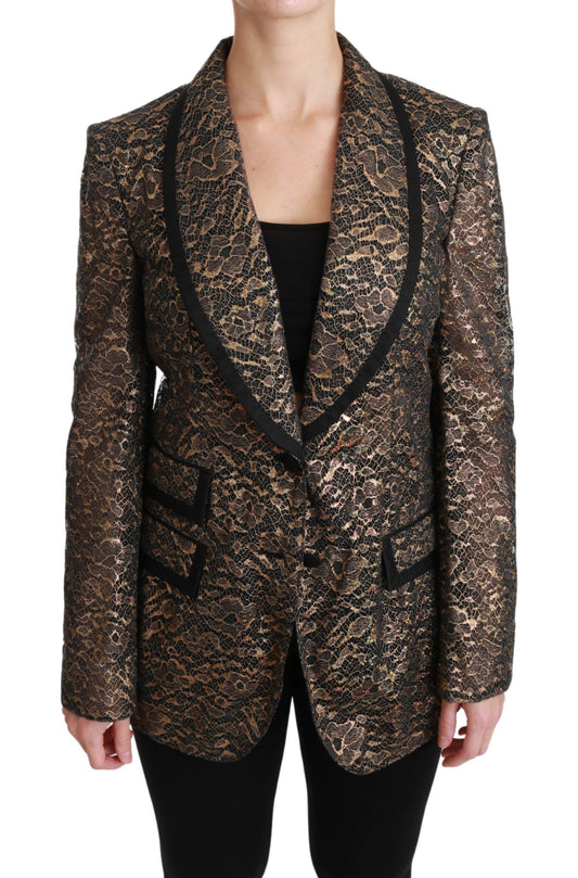 Dolce &amp; Gabbana Giacca Blazer in Pizzo Nero Oro e Floreale