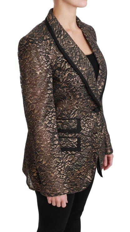 Dolce &amp; Gabbana Giacca Blazer in Pizzo Nero Oro e Floreale