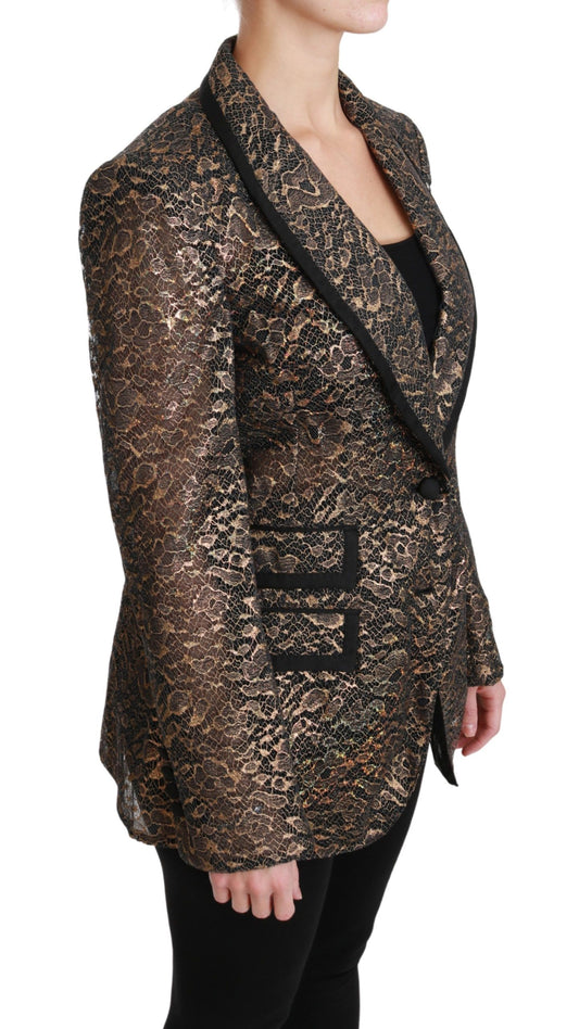 Dolce &amp; Gabbana Giacca Blazer in Pizzo Nero Oro e Floreale