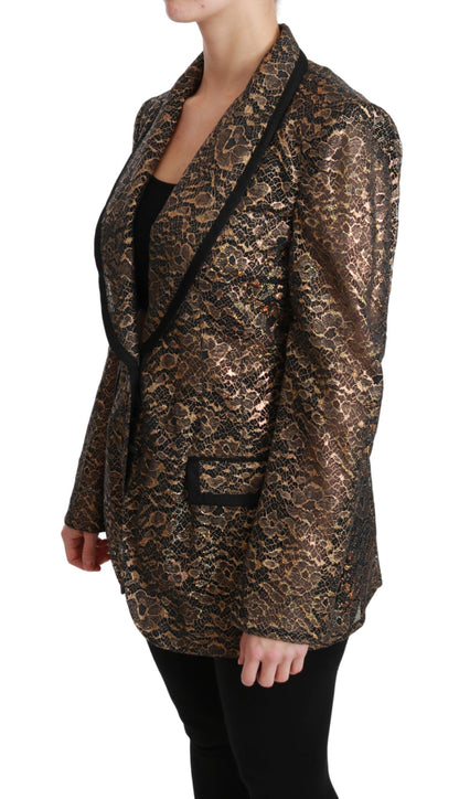 Dolce &amp; Gabbana Giacca Blazer in Pizzo Nero Oro e Floreale