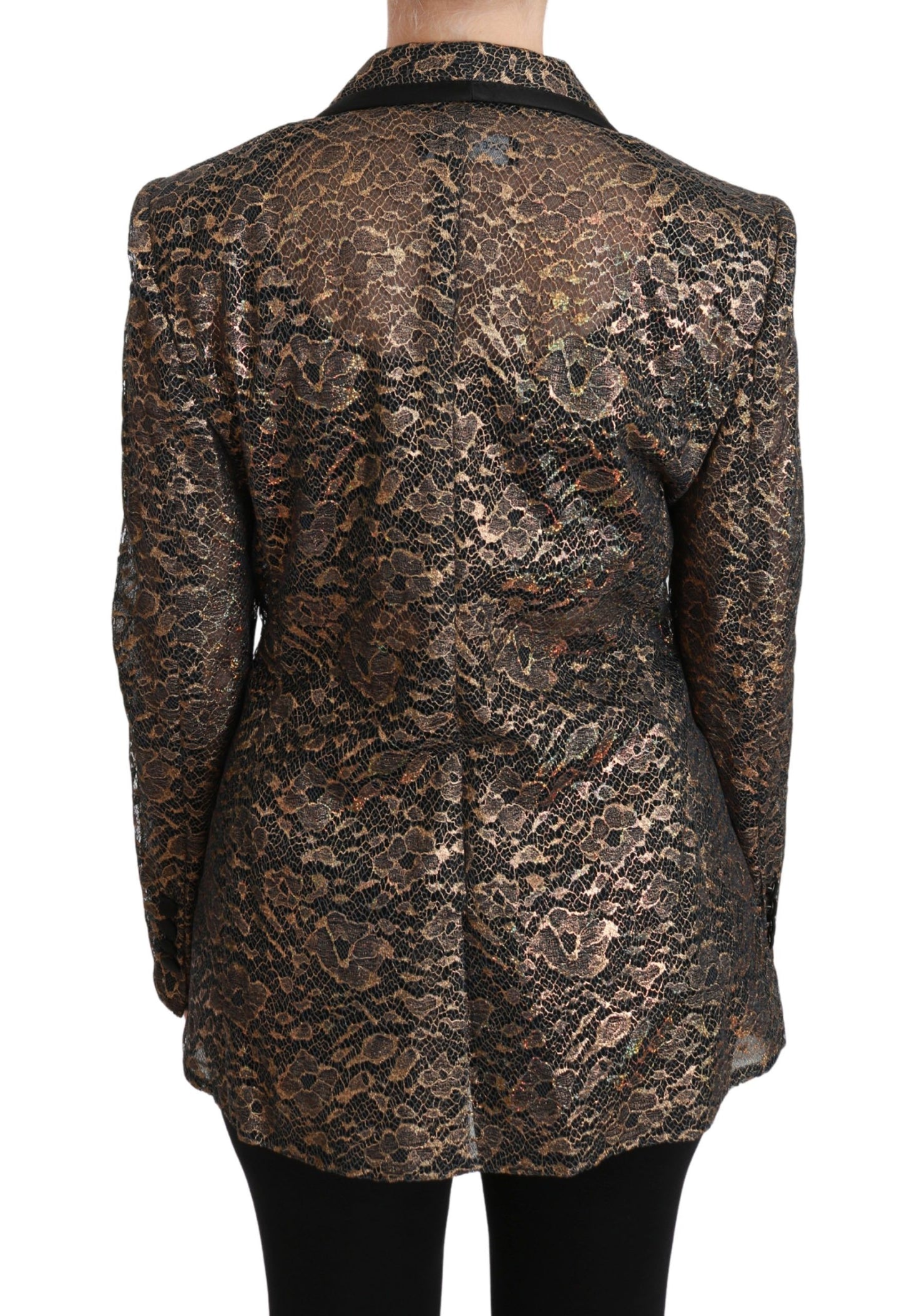 Dolce &amp; Gabbana Giacca Blazer in Pizzo Nero Oro e Floreale