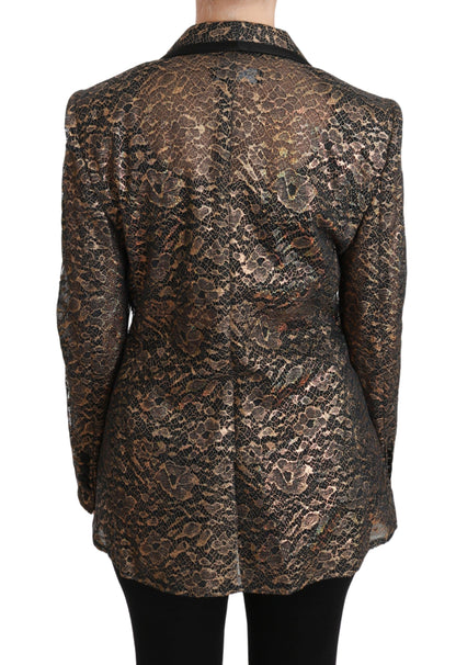 Dolce &amp; Gabbana Giacca Blazer in Pizzo Nero Oro e Floreale
